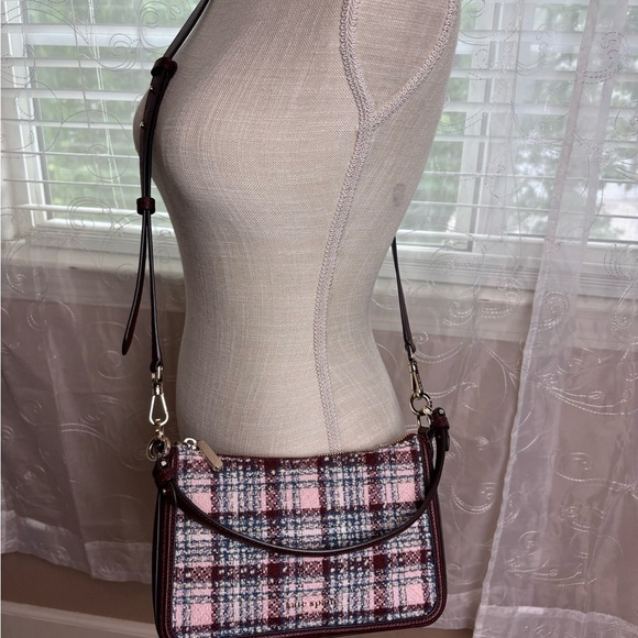 Kate Spade Stylish Plaid Shoulder Bag - Burgundy and White - Picture 7 of 15